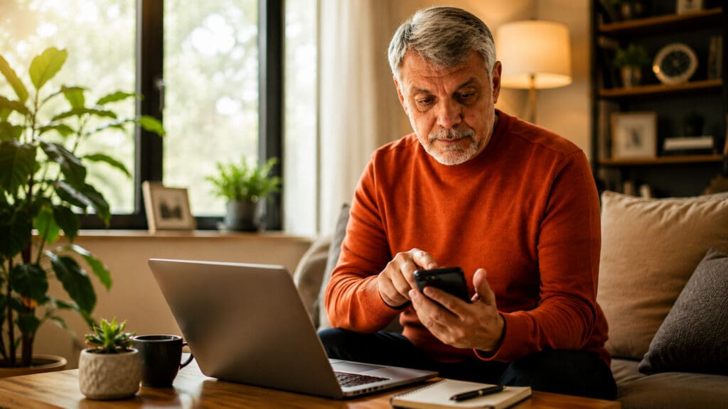 Home seller researching the Tampa Bay housing market on a laptop and phone in Florida — Elena Esquen Relocation Expert