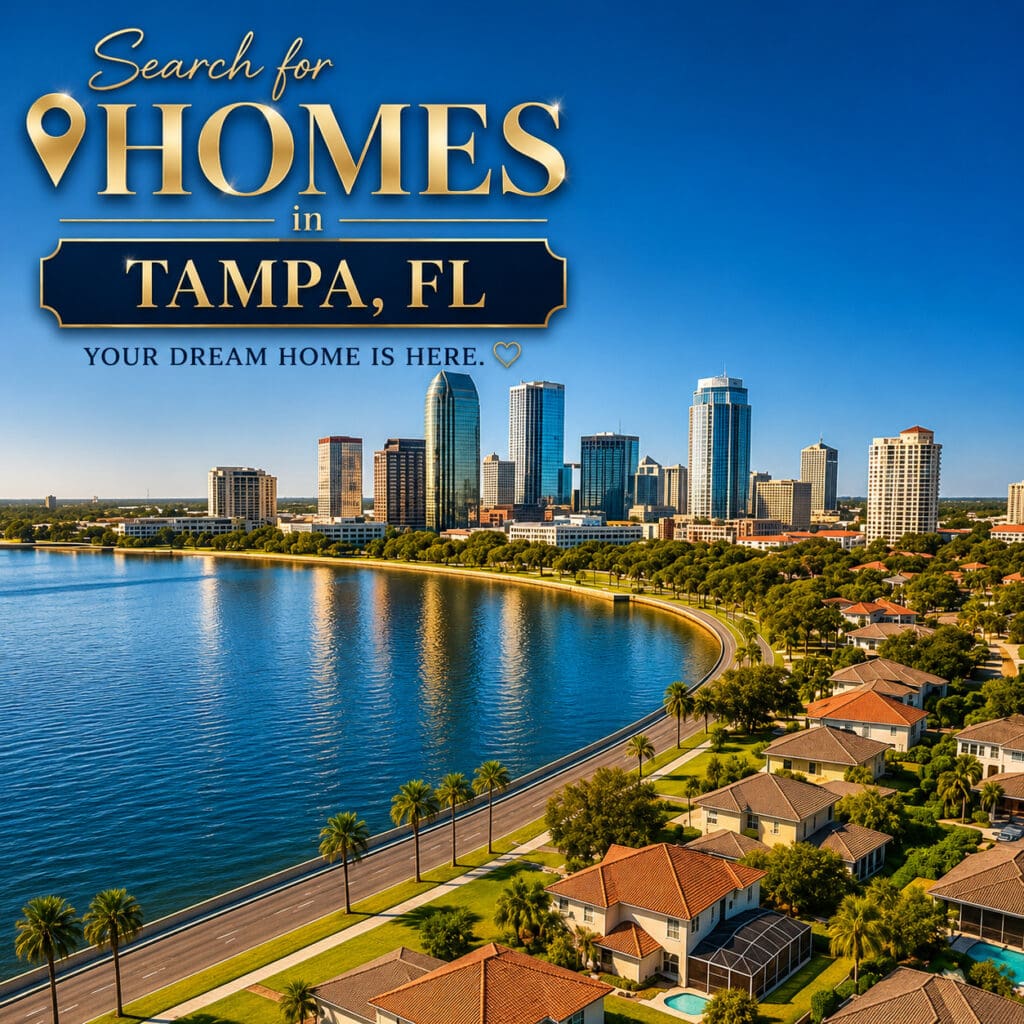 Aerial view of Tampa Florida skyline and waterfront neighborhood homes - Search for Homes in Tampa FL - Elena Esquen Relocation Expert