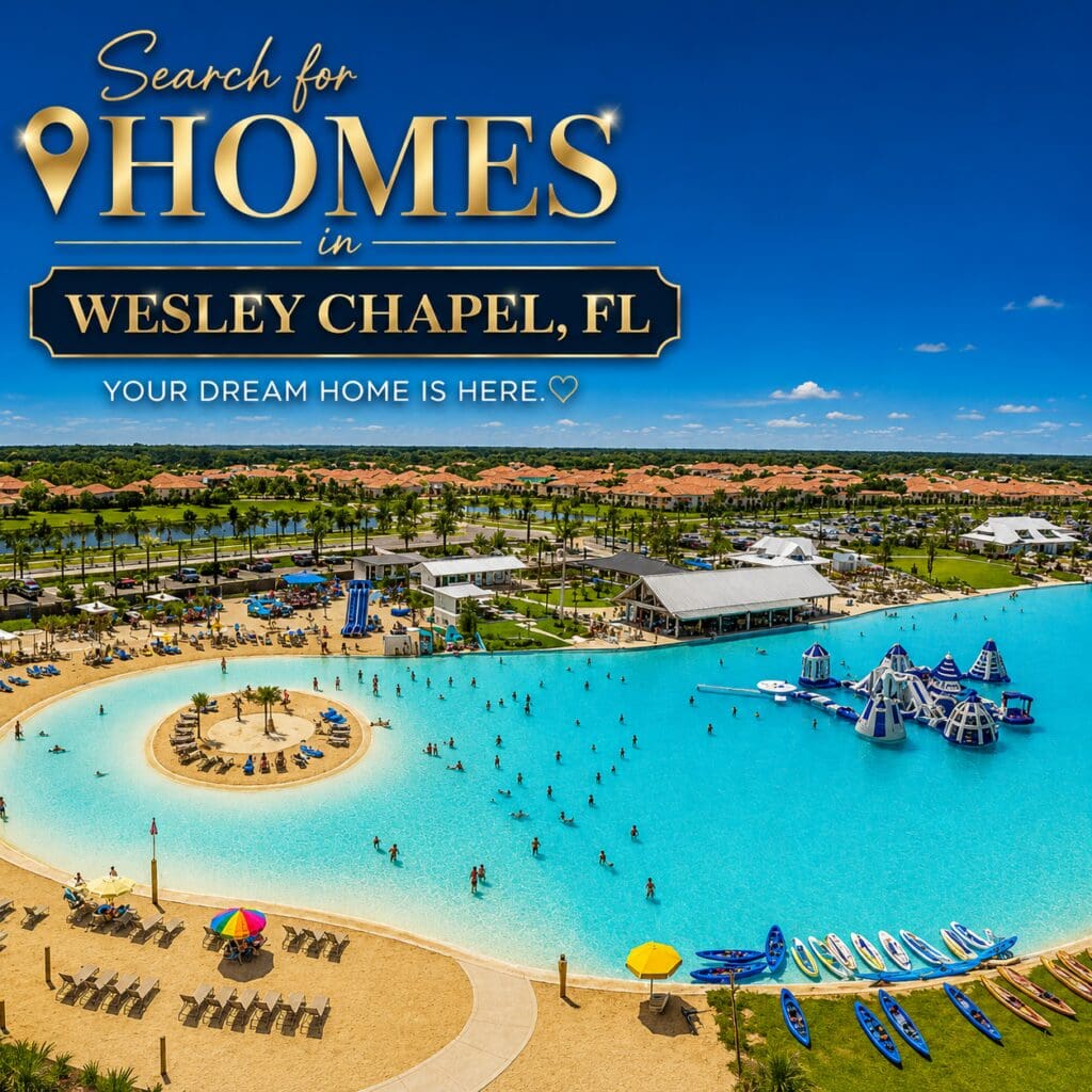 Aerial view of Crystal Lagoon amenity and master-planned community in Wesley Chapel Florida - Search for Homes in Wesley Chapel FL - Elena Esquen Relocation Specialist